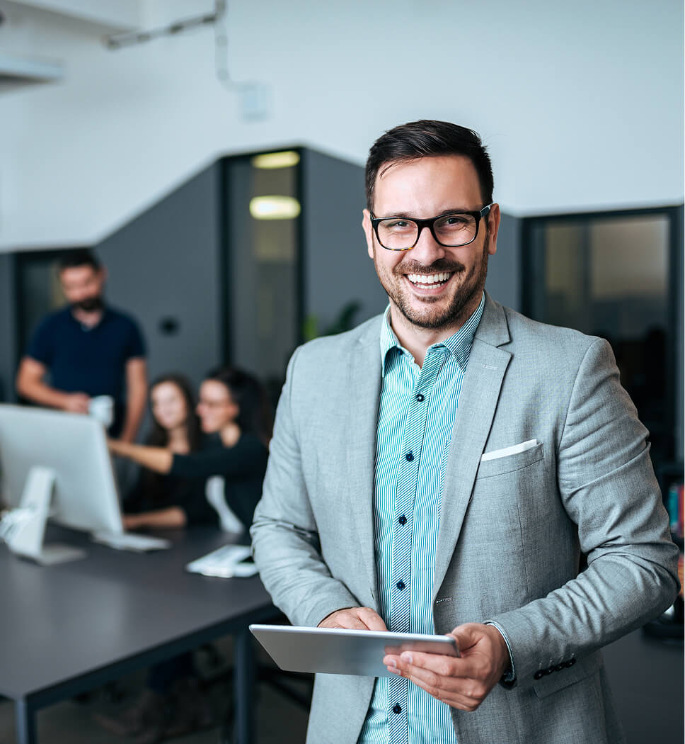 Team member on a call with a client